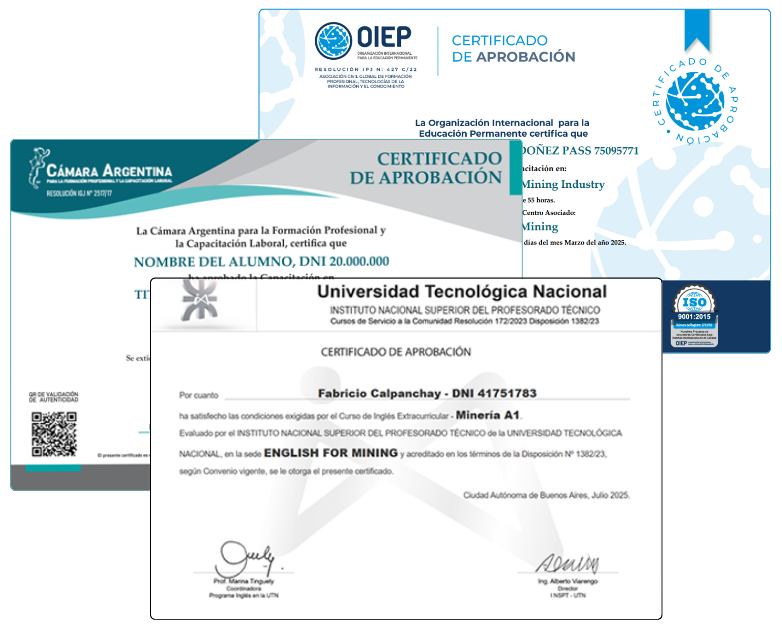 Certificados Cámara Argentina y UTN